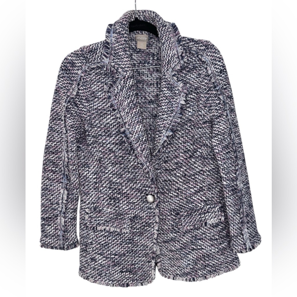 Chicos Women's Tweed Jacket Purple Black and White 0P